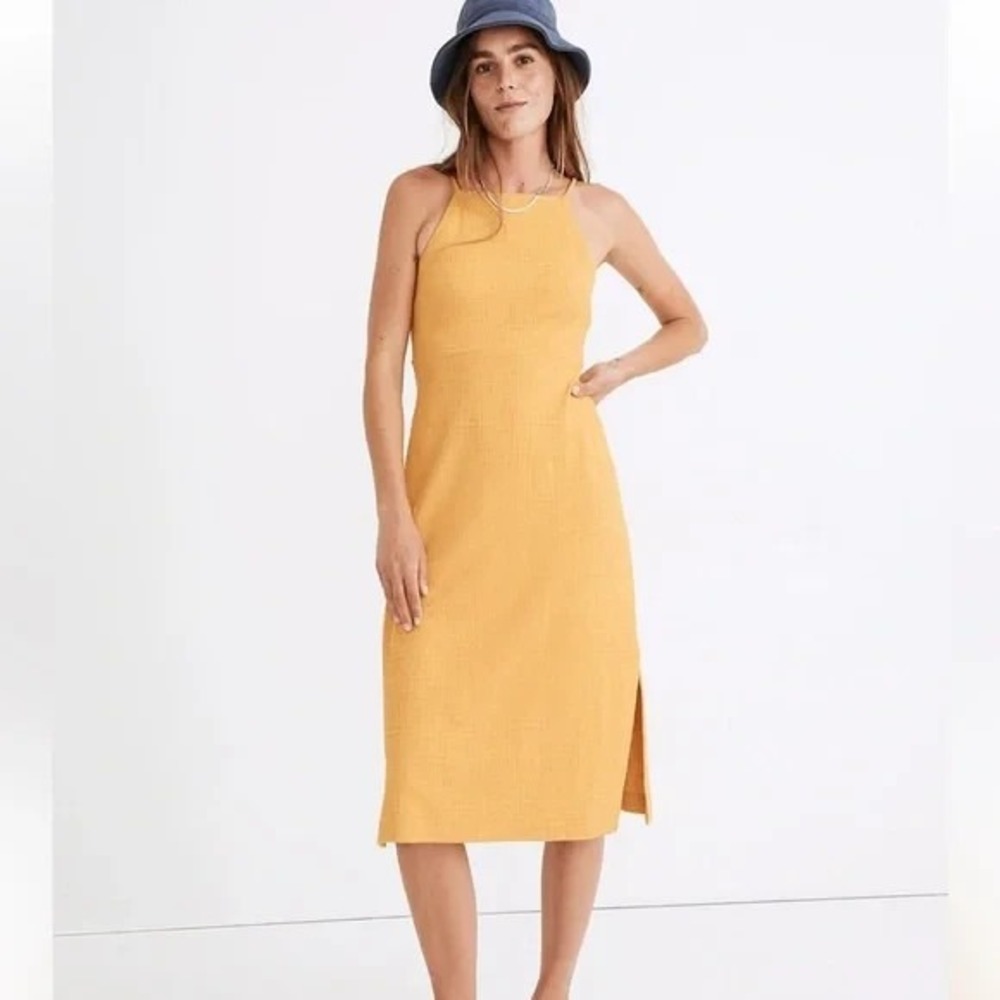 Madewell Womens Knit Apron Cami Midi‎ Dress Sz L Yellow Summer Boho Y2K